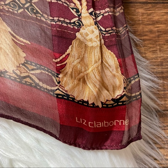 Liz Claiborne Black/Red Tassel Lightweight Scarf NWOT - Picture 2 of 4